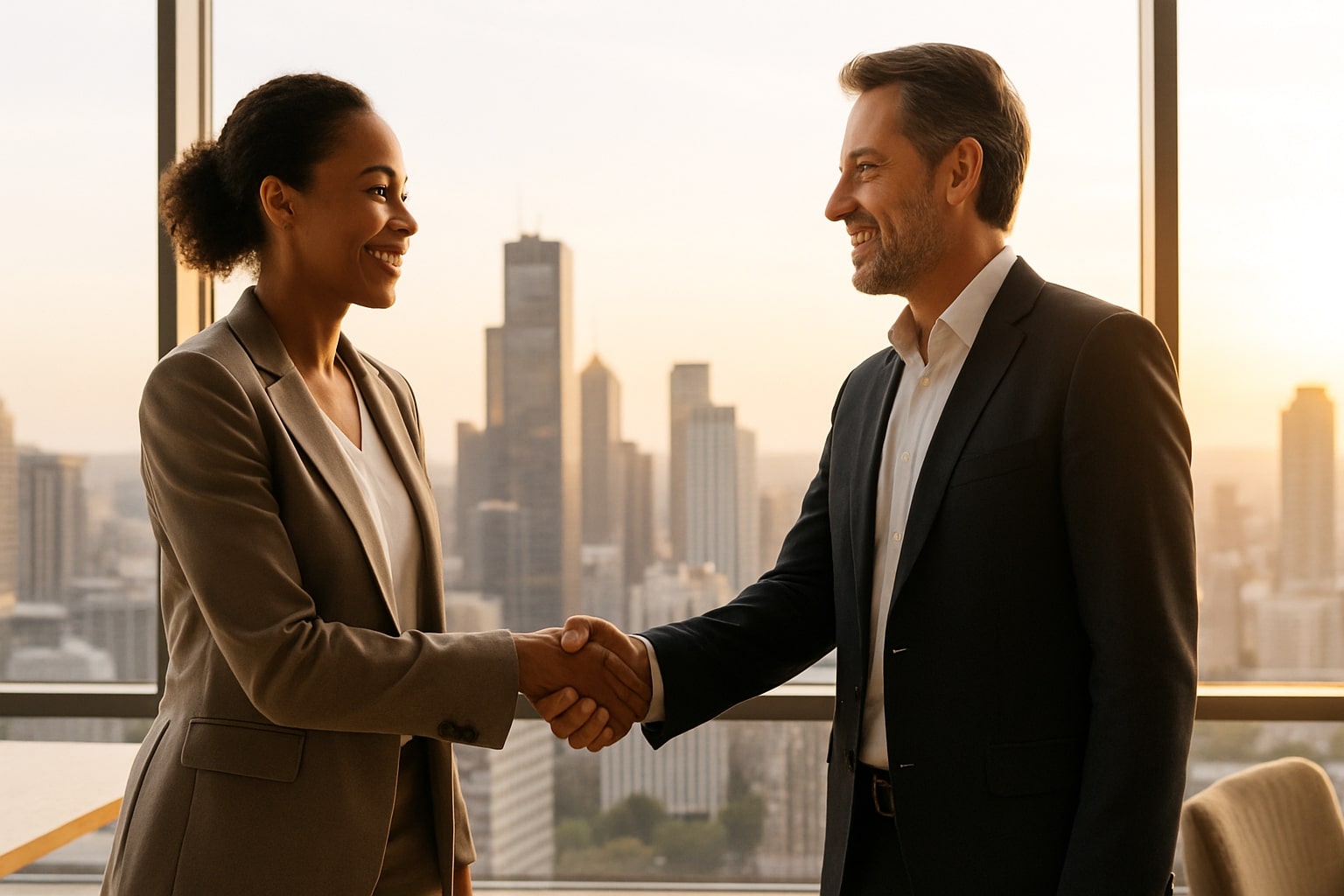 Couple and matchmaker reviewing profile